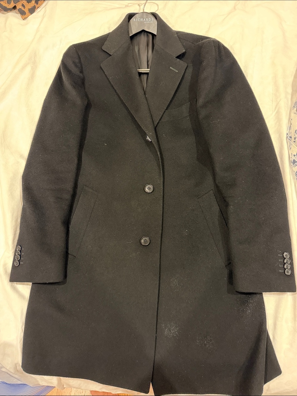 Suitsupply Black Pure Wool Single-Breasted Overcoat